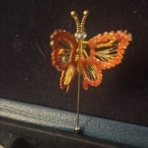 Gold and Orange Butterfly Brooch